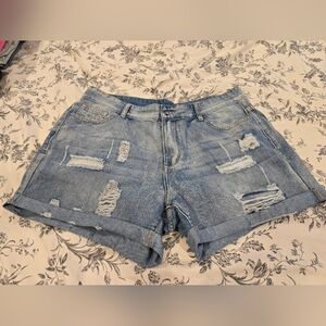 Distressed Light Blue Denim Shorts